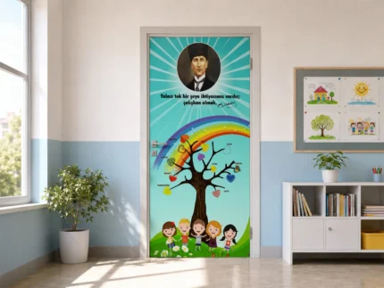 Atatürk ve Değerler Ağacı Temalı Okul Kapı Giydirme Folyosu